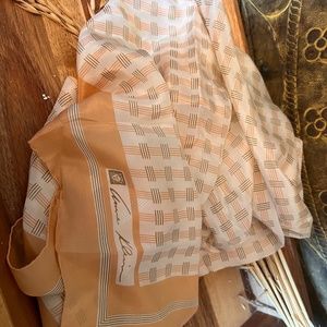 Vintage Anne Klein for Robinson & Golluber Silk Scarf Grey and Peach Geometric